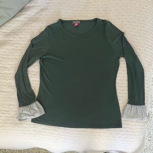 Vince Camuto Dark Green Long Sleeve Top with Ruffle Cuffs